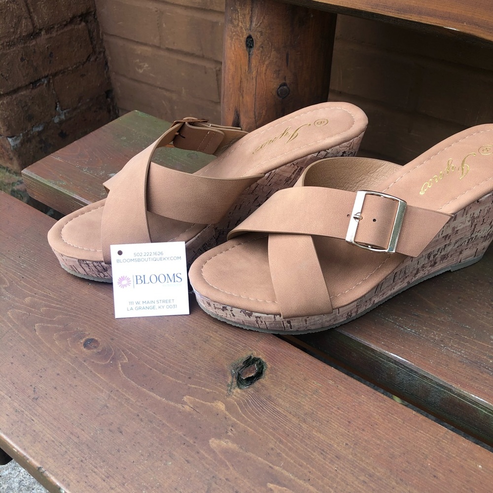 Jynx Tan Wedges Cork Heel